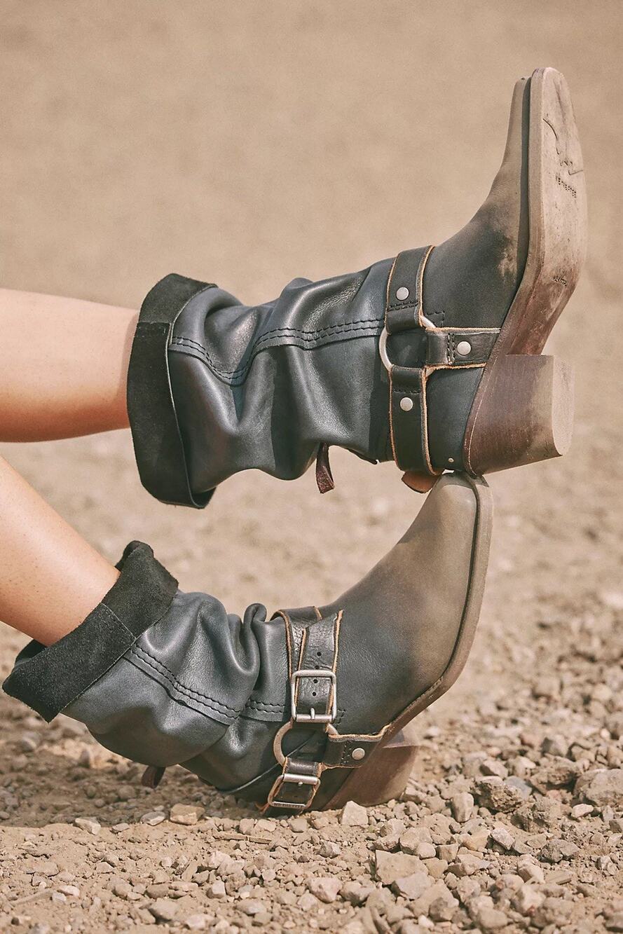 NEW Free People We The Free Denver Double Buckle Leather Boots Black Size 6